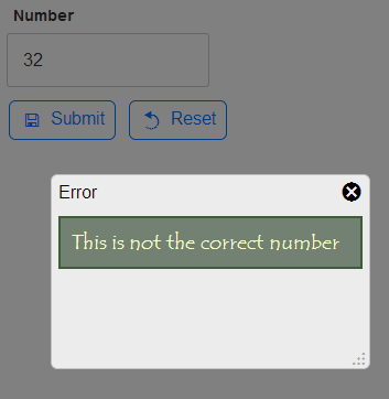 A customized error message and window size.